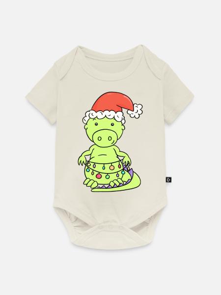 Süßer Weihnachtsdrache mit Lichterkette - Baby Premium Kurzarmbody - Naturweiß