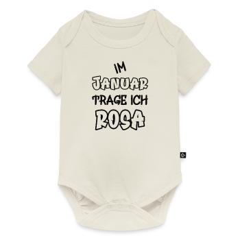 En janvier, je porte du rose en disant couleur rose - Body à manches courtes Premium Bébé - blanc cassé - Devant