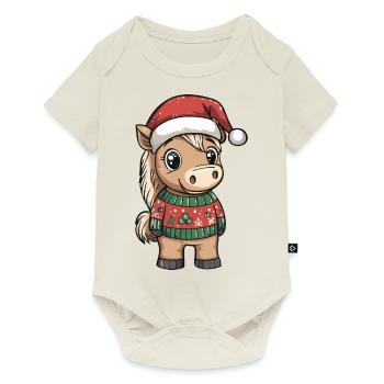 Pferd Weihnachten Comic - Baby Premium Kurzarmbody - Naturweiß - Vorne