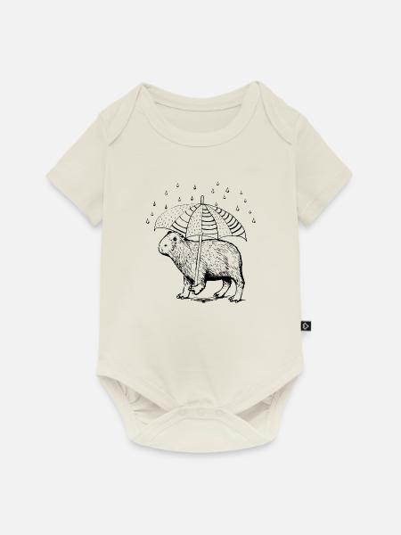 Capybara wandert mit Schirm im Regen - Baby Premium Kurzarmbody - Naturweiß