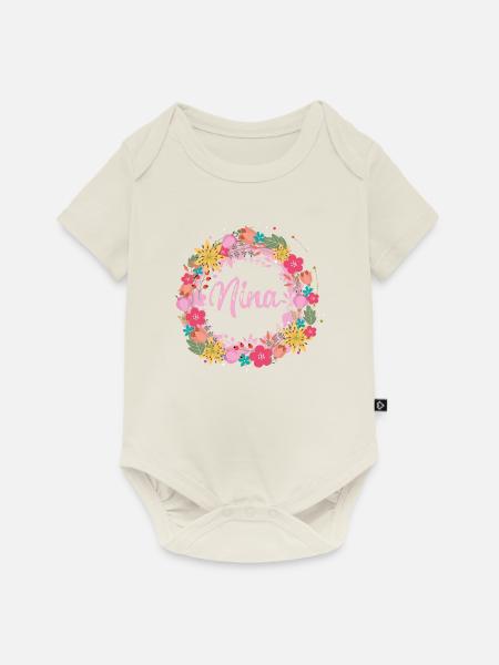 nina,blumen,blumenkranz,floral,illustration - Baby Premium Kurzarmbody - Naturweiß