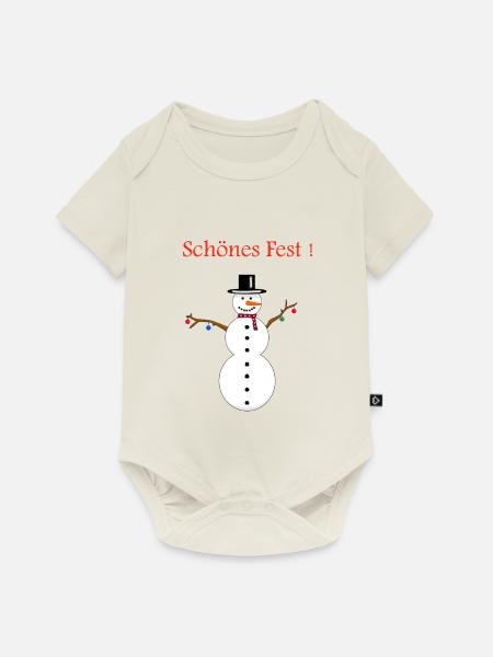 Schneemann schönes Fest - Baby Premium Kurzarmbody - Naturweiß