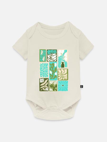Farbenfrohes botanisches Mosaik - Baby Premium Kurzarmbody - Naturweiß