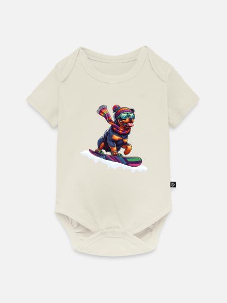 Rottweiler auf Snowbord - Baby Premium Kurzarmbody - Naturweiß