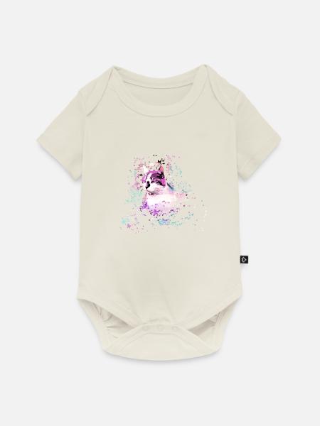 katze,bunt,,aquarell,kunst,malerei,graffiti,sterne - Baby Premium Kurzarmbody - Naturweiß
