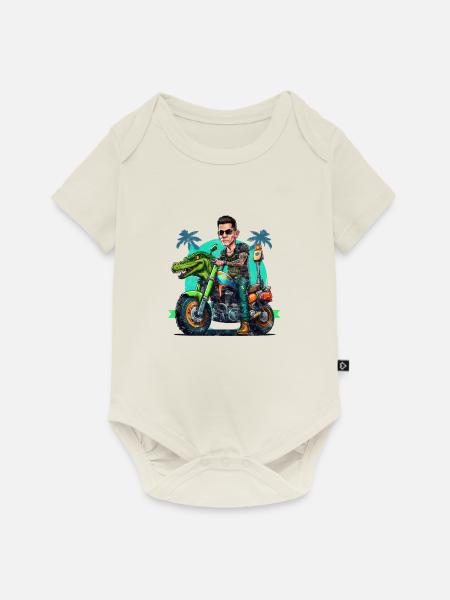 Biker, Krokodil Motorrad, Florida, distressed - Baby Premium Kurzarmbody - Naturweiß