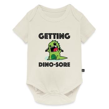 Drôle de dinosaure avec haltères | Des images drôles - Body à manches courtes Premium Bébé - blanc cassé - Devant
