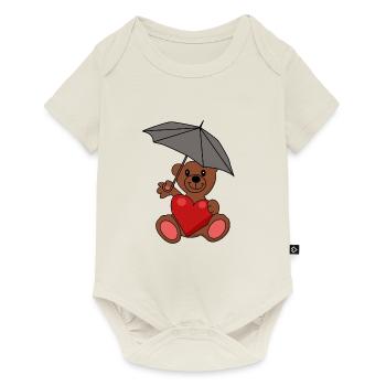 Teddy Bear in Love Heart Umbrella Romance - Baby Premium short-sleeve bodysuit - off white - Front
