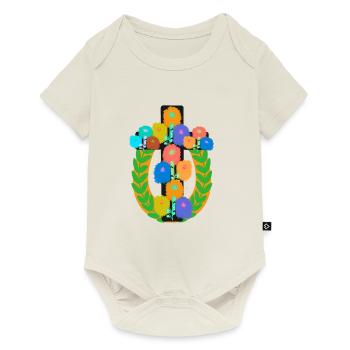 Croix Crucifix botanique Floral Couronne de Laurier multicolore - Body à manches courtes Premium Bébé - blanc cassé - Devant