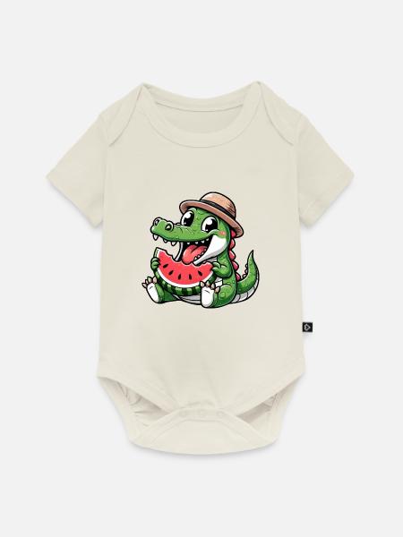 Krokodil Melone Wassermelone Frucht Fruchtig - Baby Premium Kurzarmbody - Naturweiß