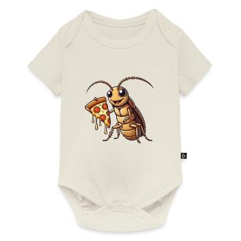 Cute cartoon cockroach with salami pizza - Baby Premium short-sleeve bodysuit - off white - Front