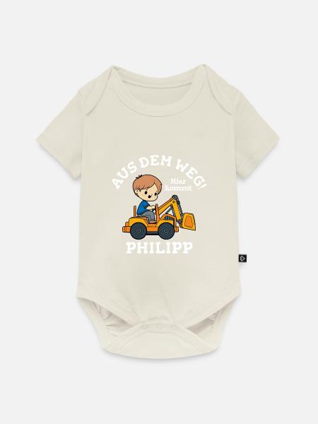 Philipp Vorname Bagger - Baby Premium Kurzarmbody - Naturweiß