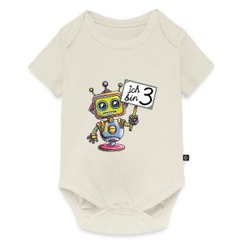 drei Jahre dritter Geburtstag kleiner Roboter - Baby Premium Kurzarmbody - Naturweiß - Vorne