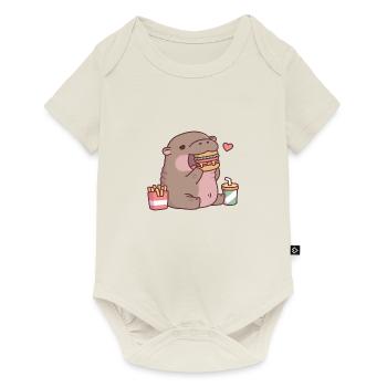 Cute Chubby Pygmy Hippo Loves Eating Burger - Baby Premium short-sleeve bodysuit - off white - Front