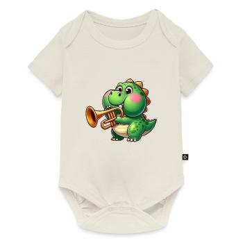 Trex épais avec trompette dessin animé dinosaure musique - Body à manches courtes Premium Bébé - blanc cassé - Devant