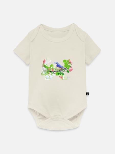 kohlmeise,vogel,blumen,aquarell - Baby Premium Kurzarmbody - Naturweiß