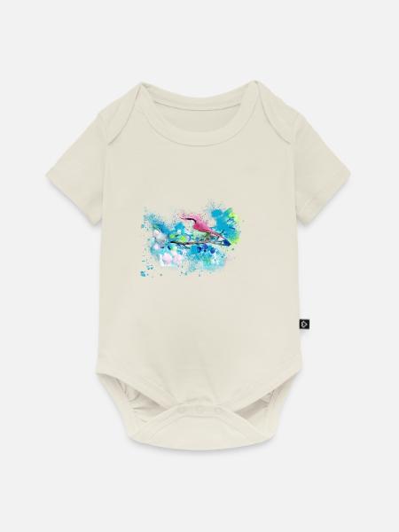 kohlmeise,vogel,blumen,aquarell,blau - Baby Premium Kurzarmbody - Naturweiß