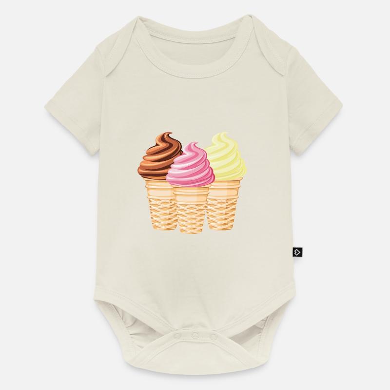 Softeis Vanille Schokolade Erdbeere - Baby Premium Kurzarmbody - Naturweiß