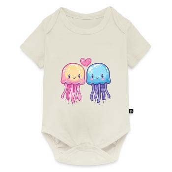 Couple De Méduses Amoureux Animal Saint Valentin - Body à manches courtes Premium Bébé - blanc cassé - Devant
