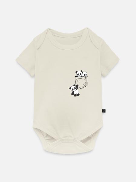 Süße Kawaii Baby Pandas spielen in der Tasche - Baby Premium Kurzarmbody - Naturweiß