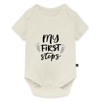 First Steps Erste Schritte Baby Kinder - Baby Premium Kurzarmbody - Naturweiß - Vorne