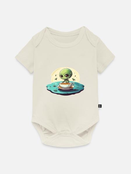 grünes alien kaffee kaffeetrinker - Baby Premium Kurzarmbody - Naturweiß