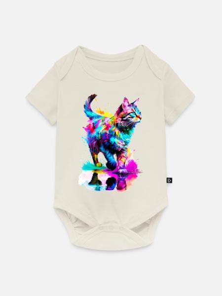 Bemalte getigerte Katze - Baby Premium Kurzarmbody - Naturweiß