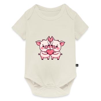 Cochon Bande Dessinée Couple Amour - Body à manches courtes Premium Bébé - blanc cassé - Devant