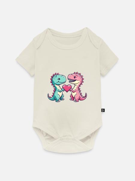 Dinosaurier T-Rex Paar Liebe - Baby Premium Kurzarmbody - Naturweiß