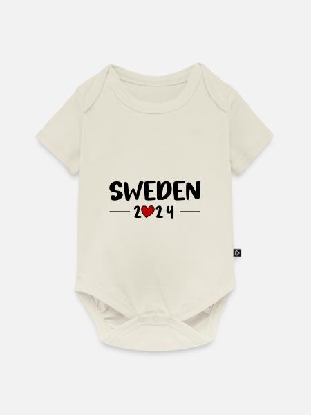 Schweden 2024 Herz Reise - Baby Premium Kurzarmbody - Naturweiß