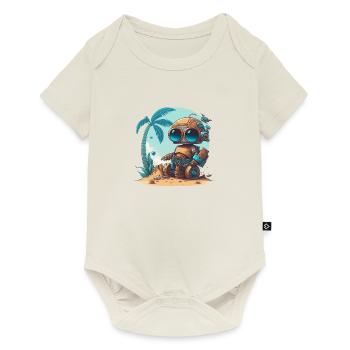 Ein kleiner Roboter am Strand unter einer Palme - Baby Premium Kurzarmbody - Naturweiß - Vorne