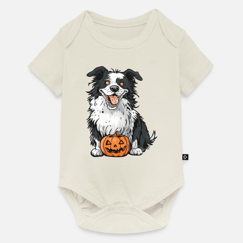 Border Collie Chien Halloween Zombie - Body à manches courtes Premium Bébé - blanc cassé