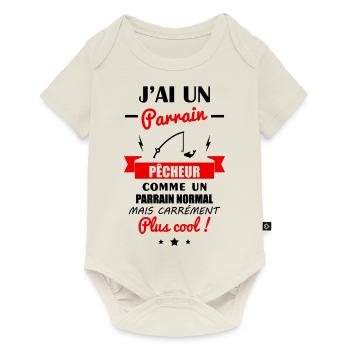 J'ai un parrain pêcheur, cadeau naissance pêche - Body à manches courtes Premium Bébé - blanc cassé - Devant