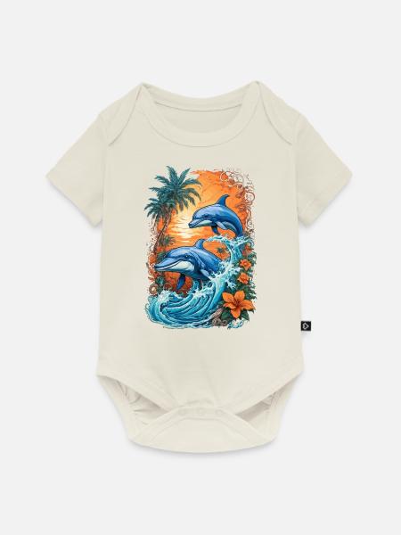 Funny Dolphins - Baby Premium Kurzarmbody - Naturweiß
