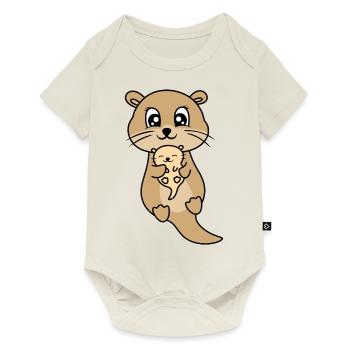 Mère et bébé loutre mignon - Body à manches courtes Premium Bébé - blanc cassé - Devant