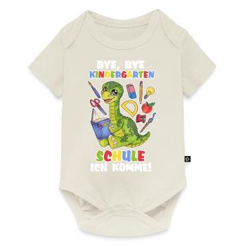 Dinosaurier Dino Langhals Saurier mit Zuckertüte - Baby Premium Kurzarmbody - Naturweiß - Vorne
