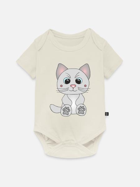 Süße graue Katze - Baby Premium Kurzarmbody - Naturweiß