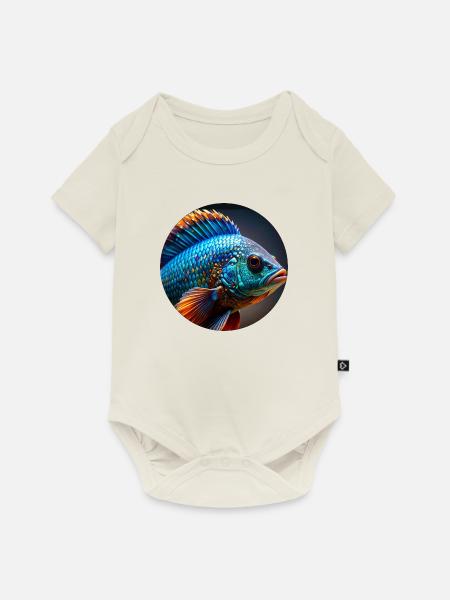 Fisch,bunt,pailletten,glitzer,blau - Baby Premium Kurzarmbody - Naturweiß