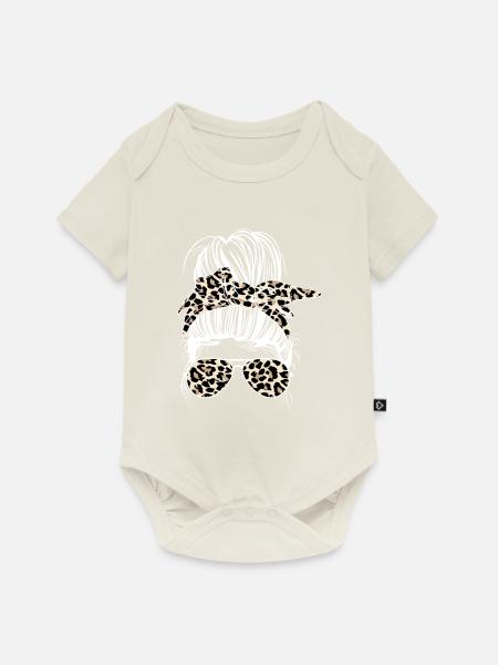 Mama Unordentlicher Dutt Leopard - Baby Premium Kurzarmbody - Naturweiß