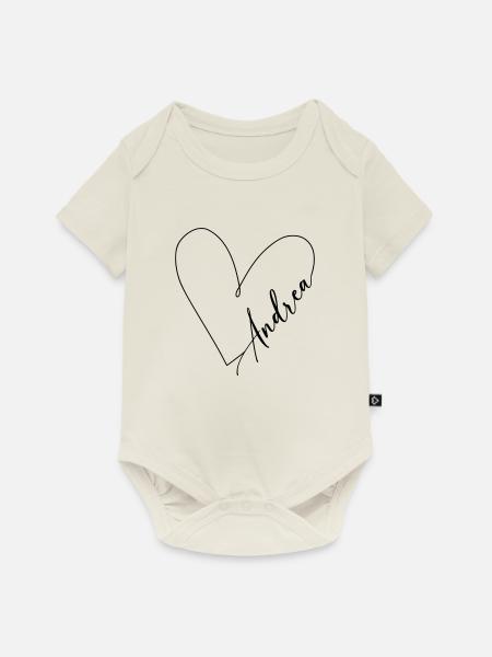 Andrea Name Herzlinie - Baby Premium Kurzarmbody - Naturweiß