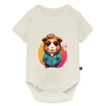 Cochon d’Inde cool avec sweat à capuche et lunettes de soleil - Body à manches courtes Premium Bébé - blanc cassé - Devant