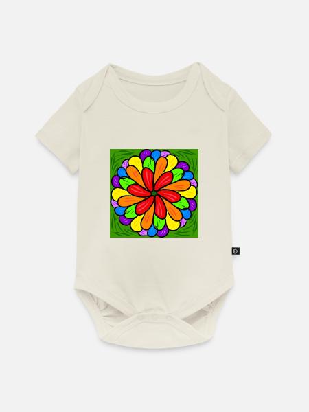 Regenbogenfarbe Blume - Baby Premium Kurzarmbody - Naturweiß
