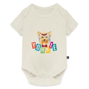 Funny Yorkie with hat and bow - Baby Premium short-sleeve bodysuit - off white - Front