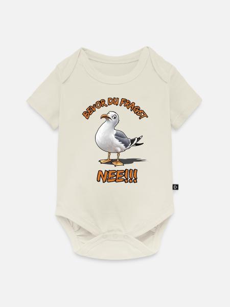 Lustiger Spruch mit Möwe Bevor du fragst Nee !!! - Baby Premium Kurzarmbody - Naturweiß