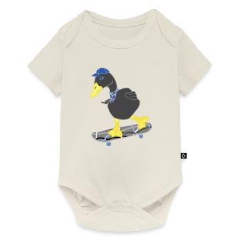 Black duck on grey blue skateboard, funny cool - Baby Premium short-sleeve bodysuit - off white - Front