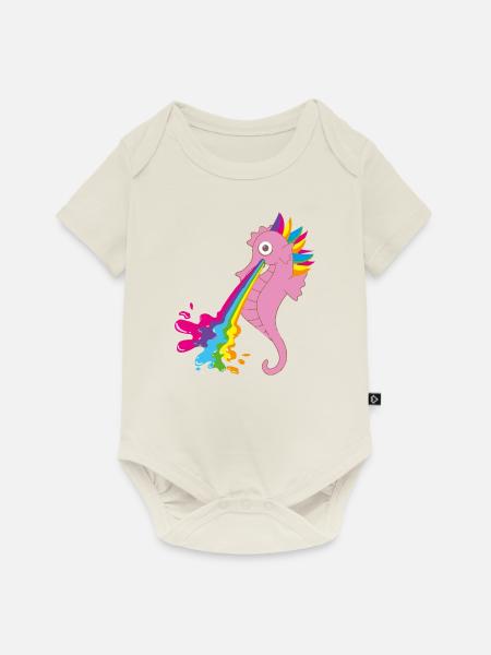 seepferdchen,bunt,regenbogen,rosa - Baby Premium Kurzarmbody - Naturweiß