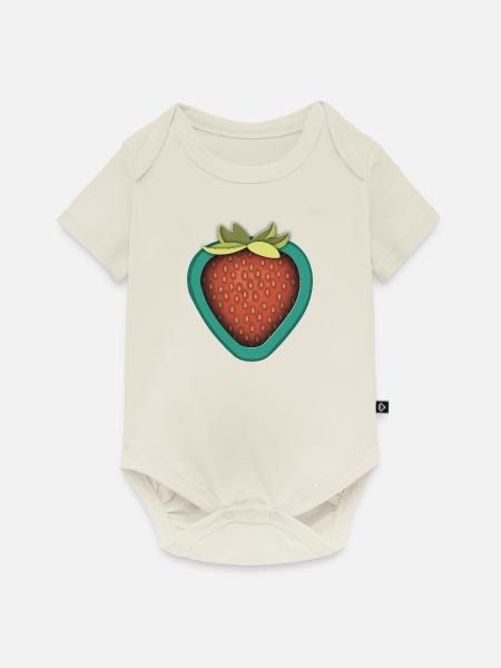 Erdbeer-Ausschnitt-Illusion - Baby Premium Kurzarmbody - Naturweiß