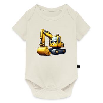 Bagger mit Gesicht für Kinder - Baby Premium Kurzarmbody - Naturweiß - Vorne