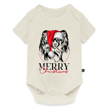 Santa Papillon Merry Christmas Hunde Hund Wilsigns - Baby Premium Kurzarmbody - Naturweiß - Vorne