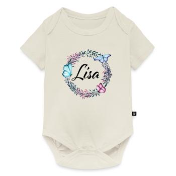 Lisa, nom, lettrage, couronne de fleurs, cadeau - Body à manches courtes Premium Bébé - blanc cassé - Devant